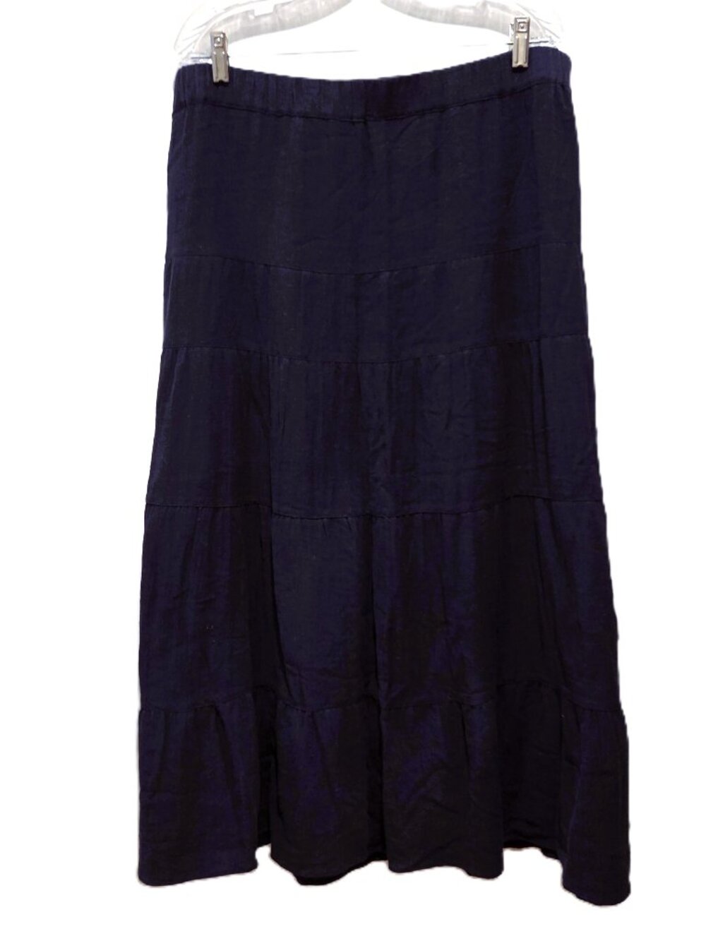 J Jill Lined Skirt Maxi Rayon Blue Prairie Peasant Tiered Elastic Waist Large